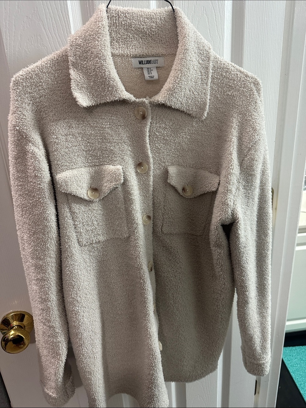 William Rast Cream Teddy Button-Front Jacket